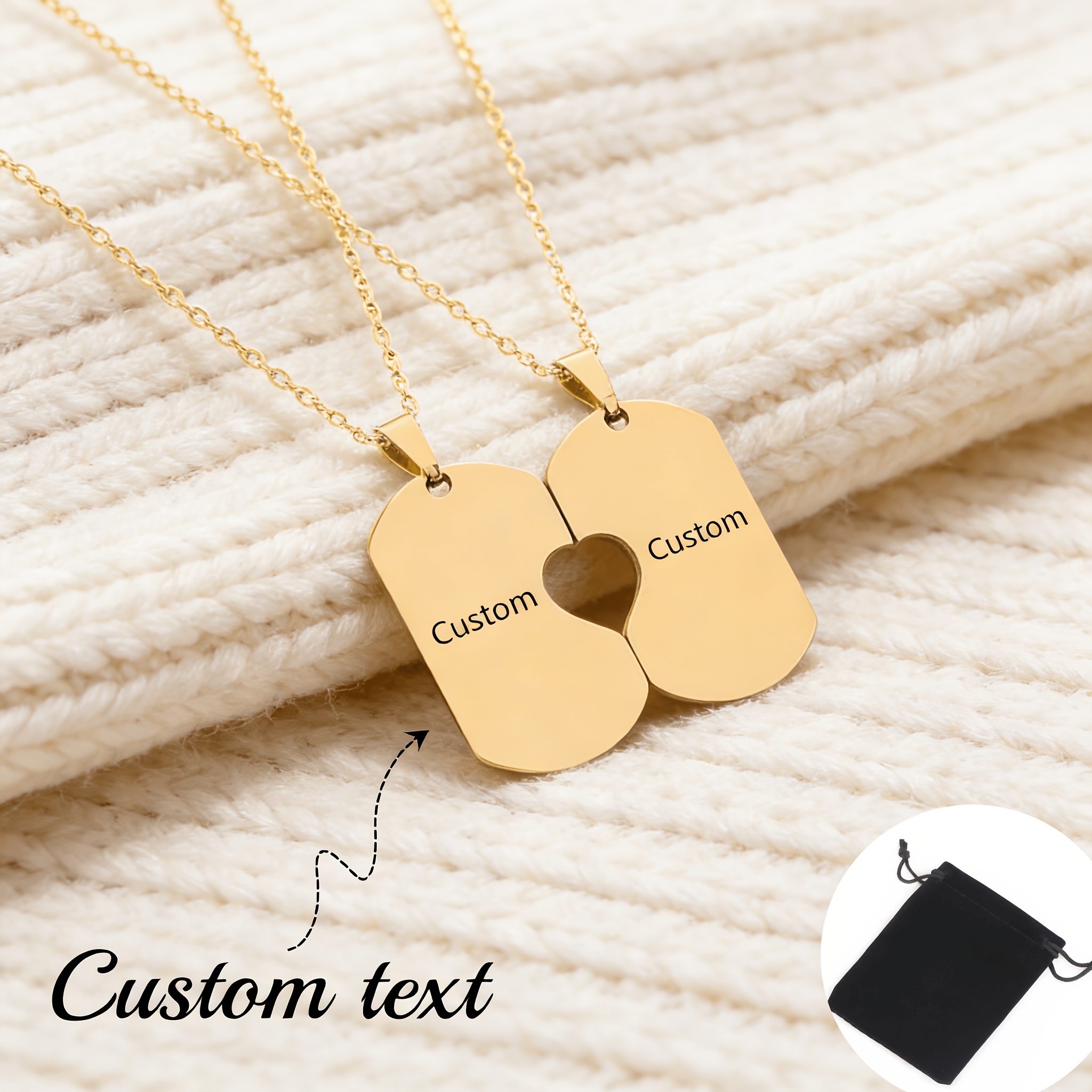 Customized Engraved Name Heart Puzzle Necklace Set